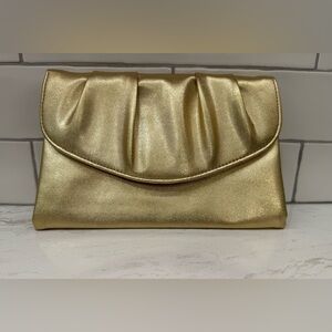 🌟 Vintage Gold Metallic Clutch | Soft Foldover Evening Bag
